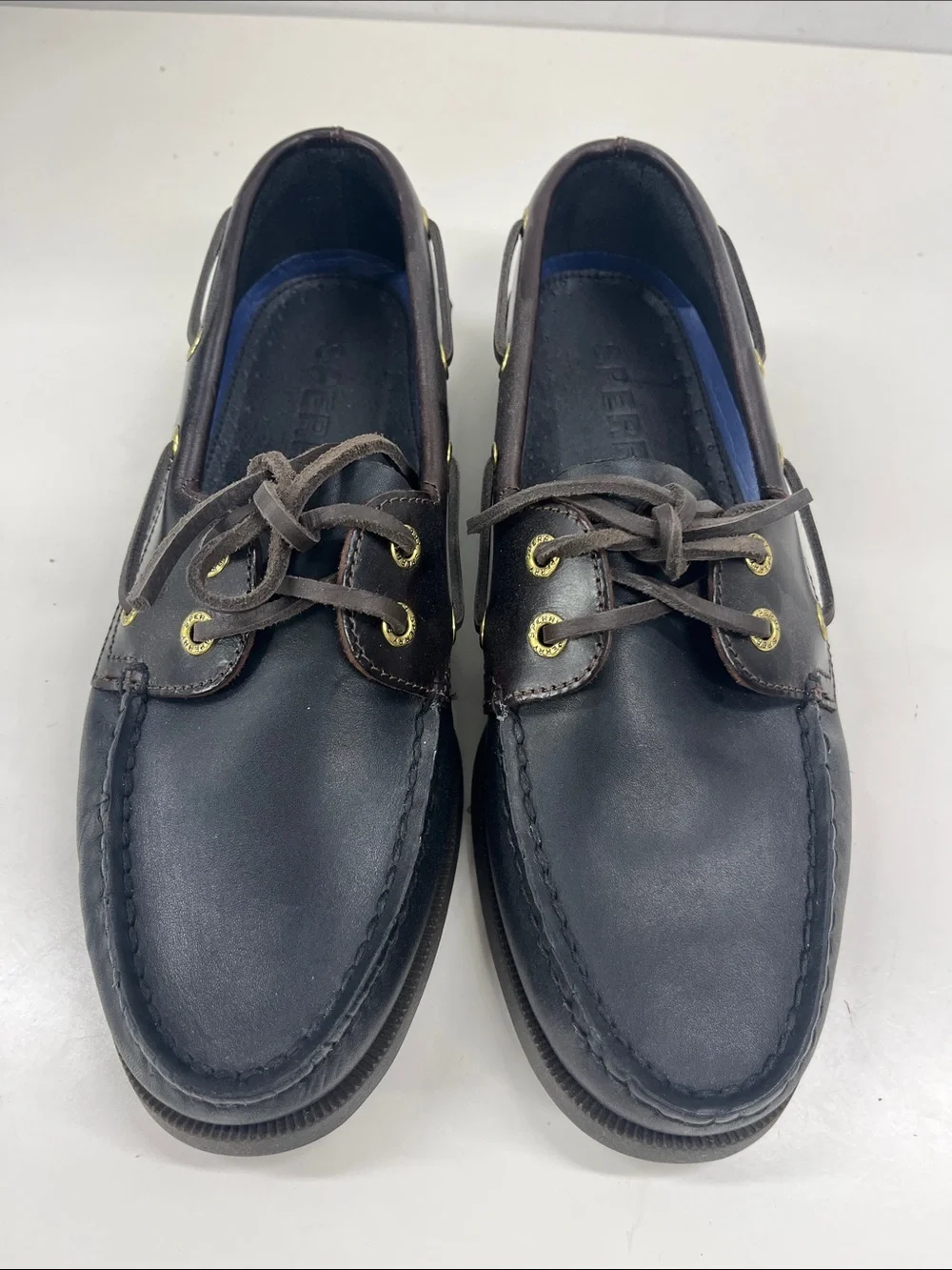 New Sperry Topsider AO 2-Eye Boat Shoe in Black/Brown Leather Mens 8M